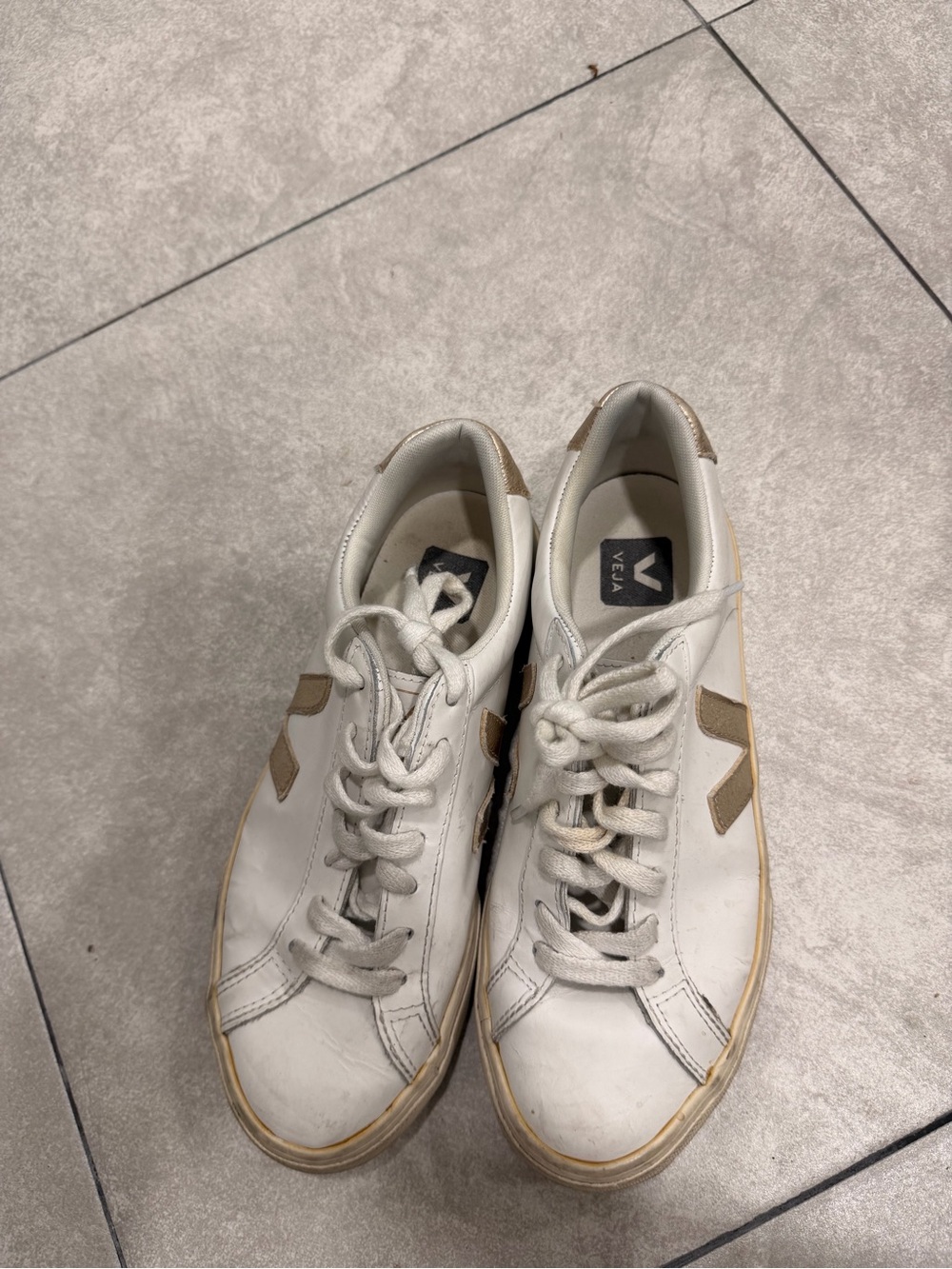 Veja White Leather Sneakers with Tan Accents